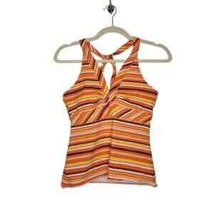 Vintage y2k SO Stipe Hippie Groovy 70s Halter Tank Top Shirt Medium Summer Beach